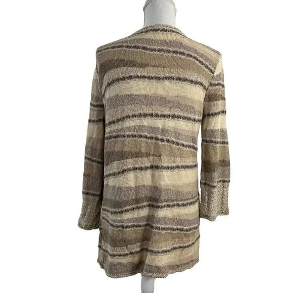 JM Collection Sand Oatmeal Tan Striped One Button Cardigan Sweater Medium Womens - Picture 3 of 9